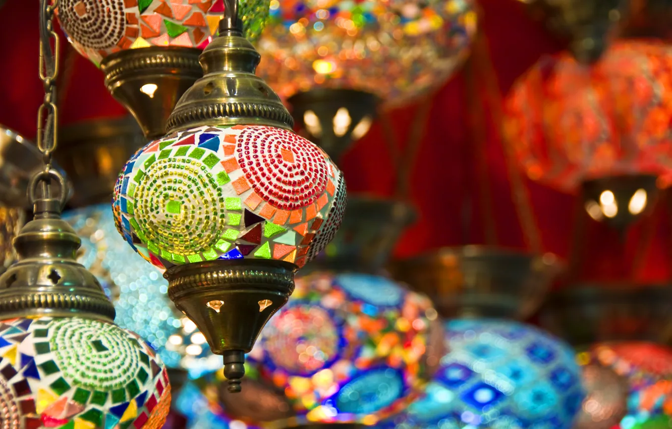 Photo wallpaper style, lamp, mosaic, the room