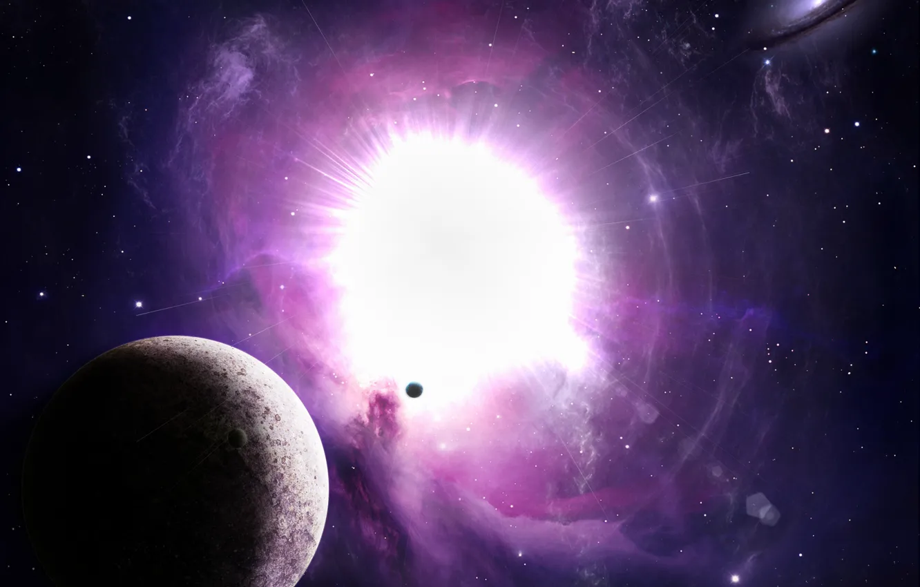 Photo wallpaper stars, the explosion, planet, flash, light, Galaxy