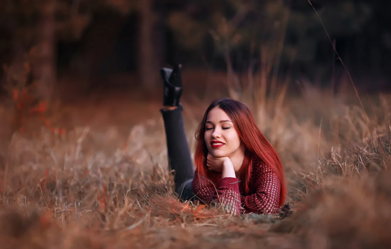 Photo wallpaper girl, nature, smile, bokeh, Forest Symphony