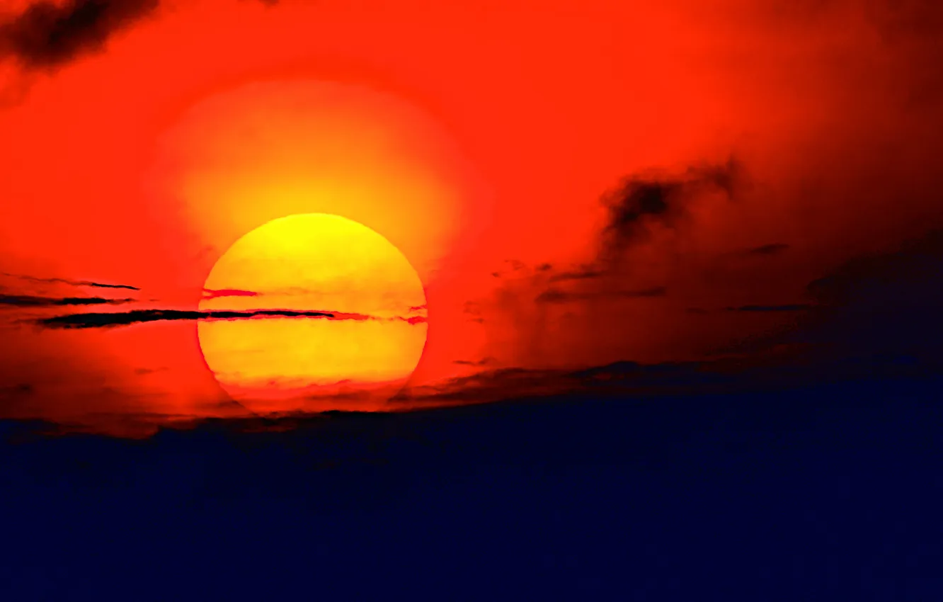 Photo wallpaper the sky, the sun, clouds, sunset, glow
