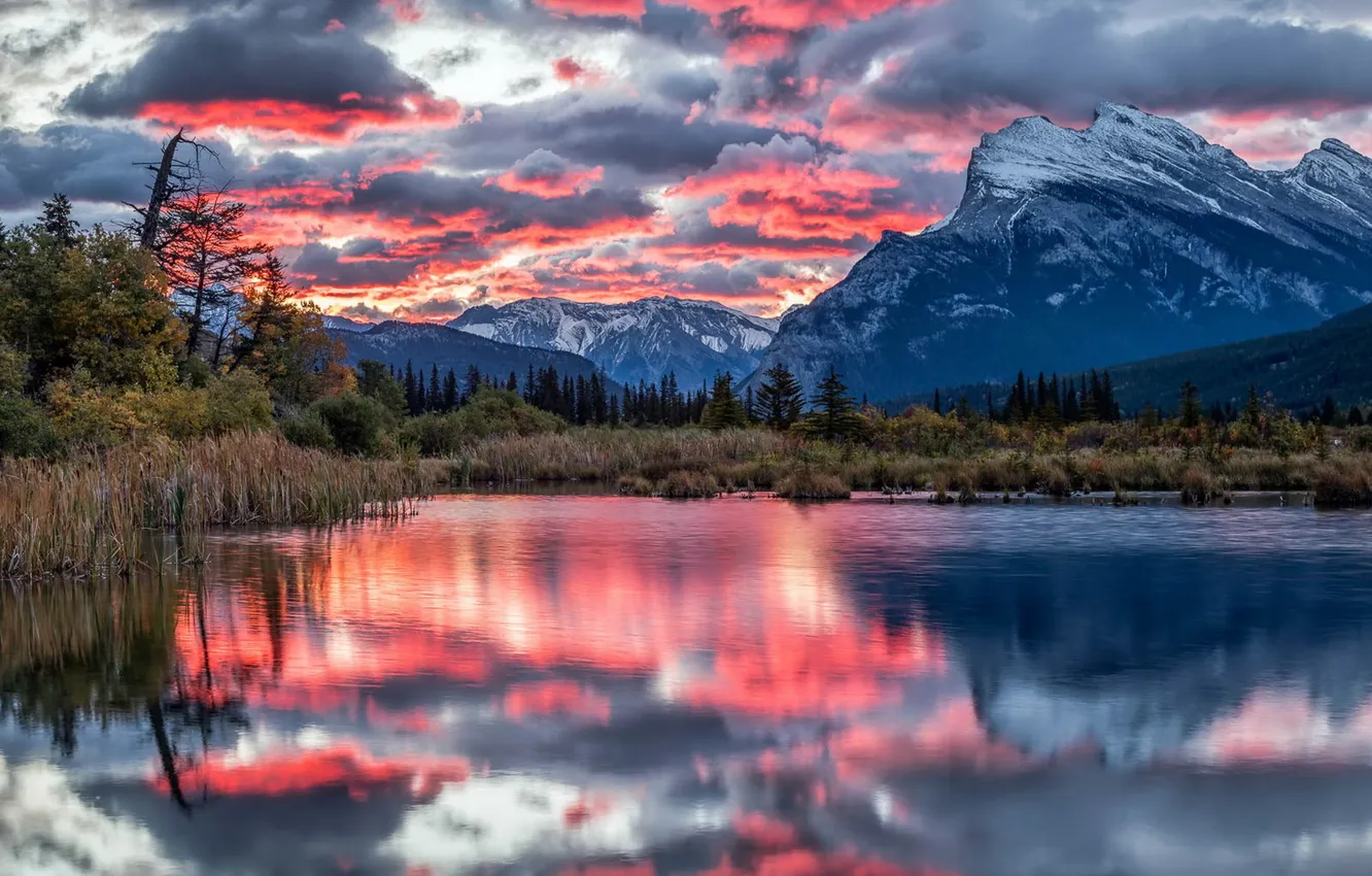 Photo wallpaper the sky, mountains, lake