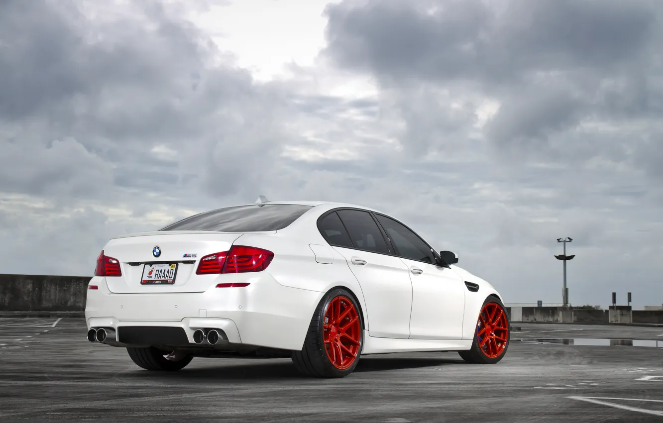 Photo wallpaper white, the sky, clouds, BMW, BMW, white, back, f10