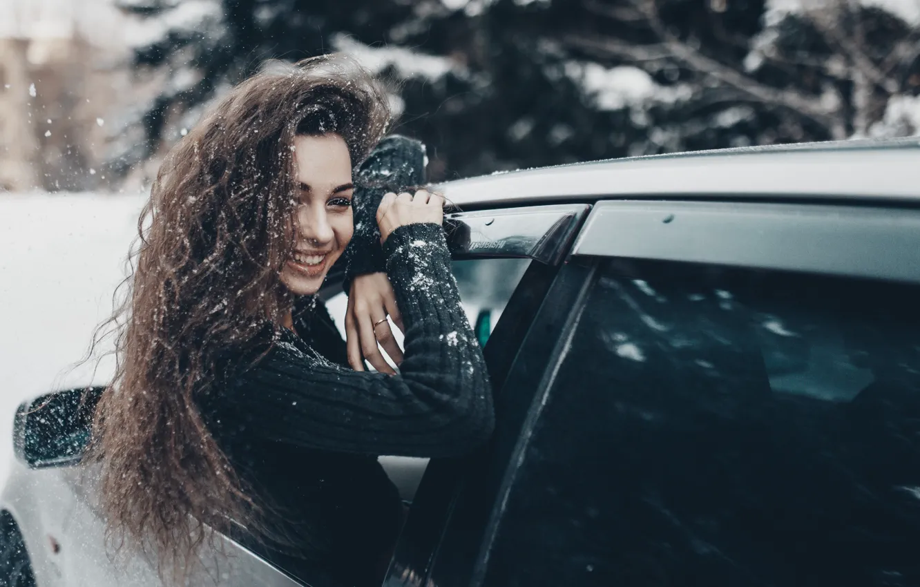 Photo wallpaper winter, machine, smile, hair, Girl, Olga Liferova, Alexander The Turbine