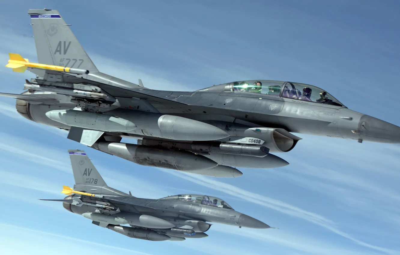 Photo wallpaper fighters, pair, cabin, F-16, Fighting Falcon, pilots, "Fighting Falcon"