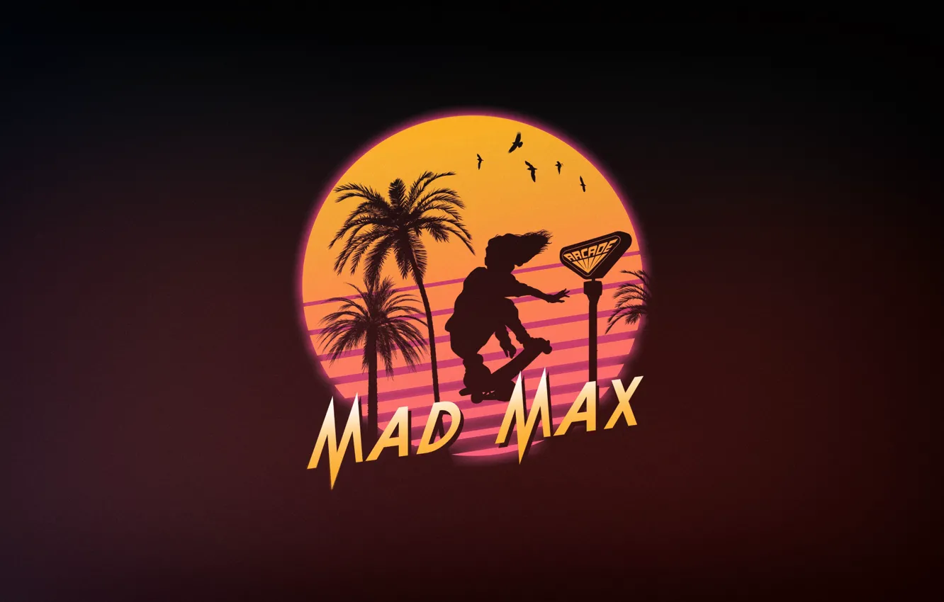 Photo wallpaper Minimalism, Background, Art, Mad Max, 80's, Synth, Retrowave, Synthwave