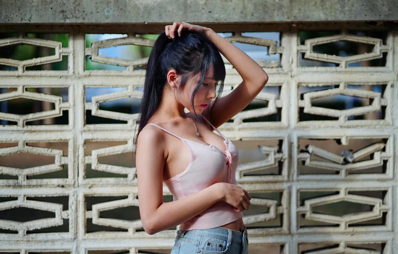 Photo wallpaper the sun, sexy, pose, model, portrait, makeup, brunette, hairstyle