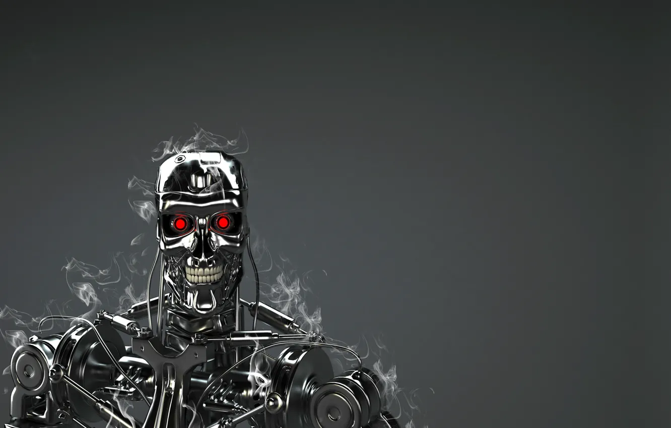 Photo wallpaper robot, red eyes, Terminator, T-800, technology