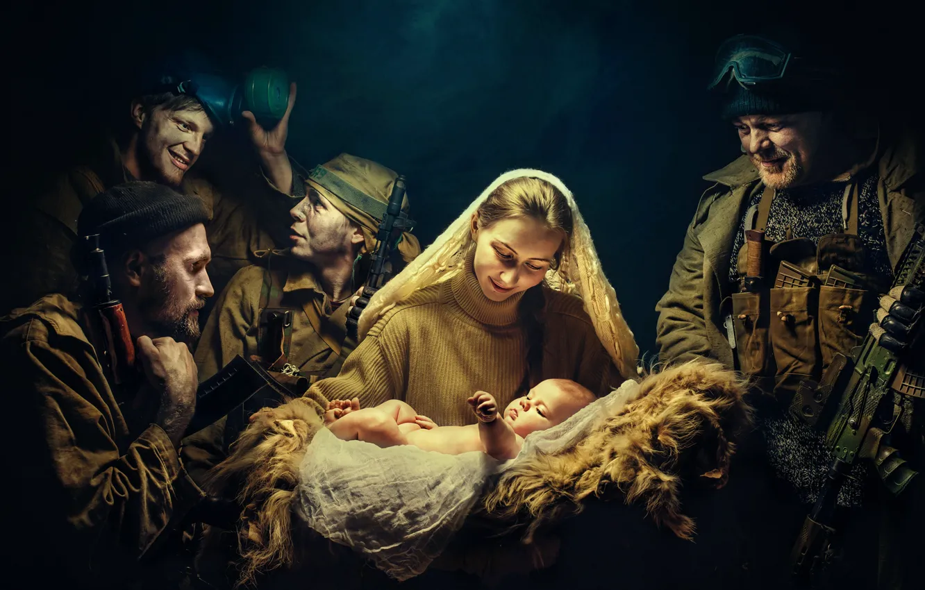 Photo wallpaper girl, weapons, soldiers, child, The birth of new life