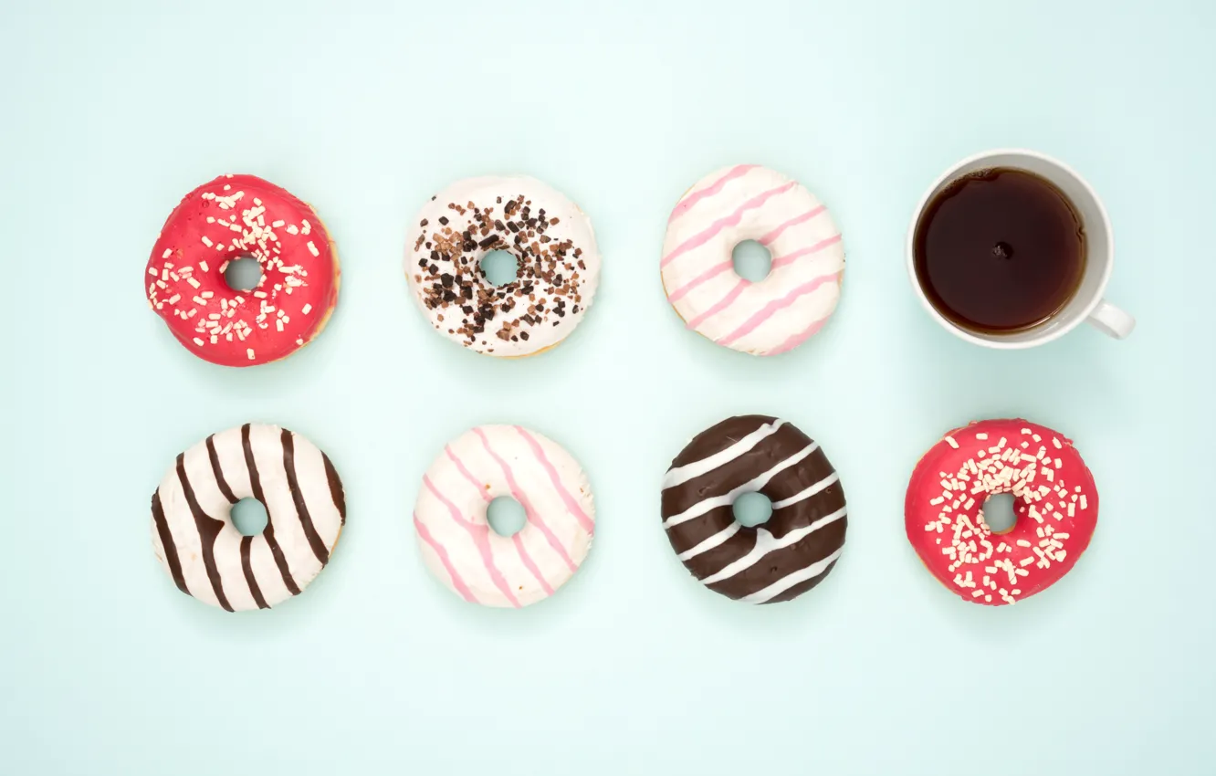Photo wallpaper coffee, Breakfast, donuts, Colorful, Donut, Consumption
