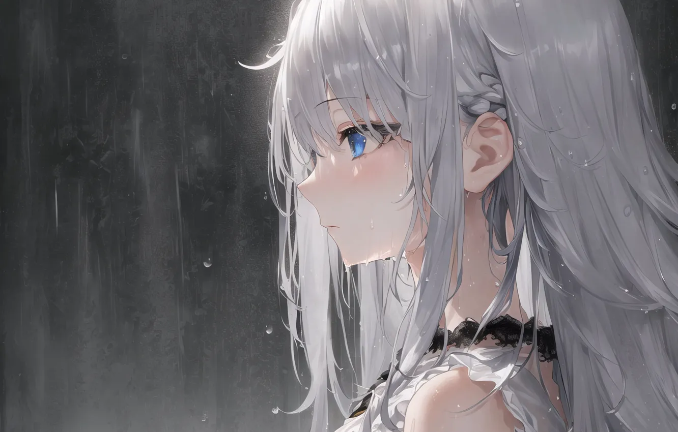 Photo wallpaper beauty, white hair, anime girls, AI art, AI art