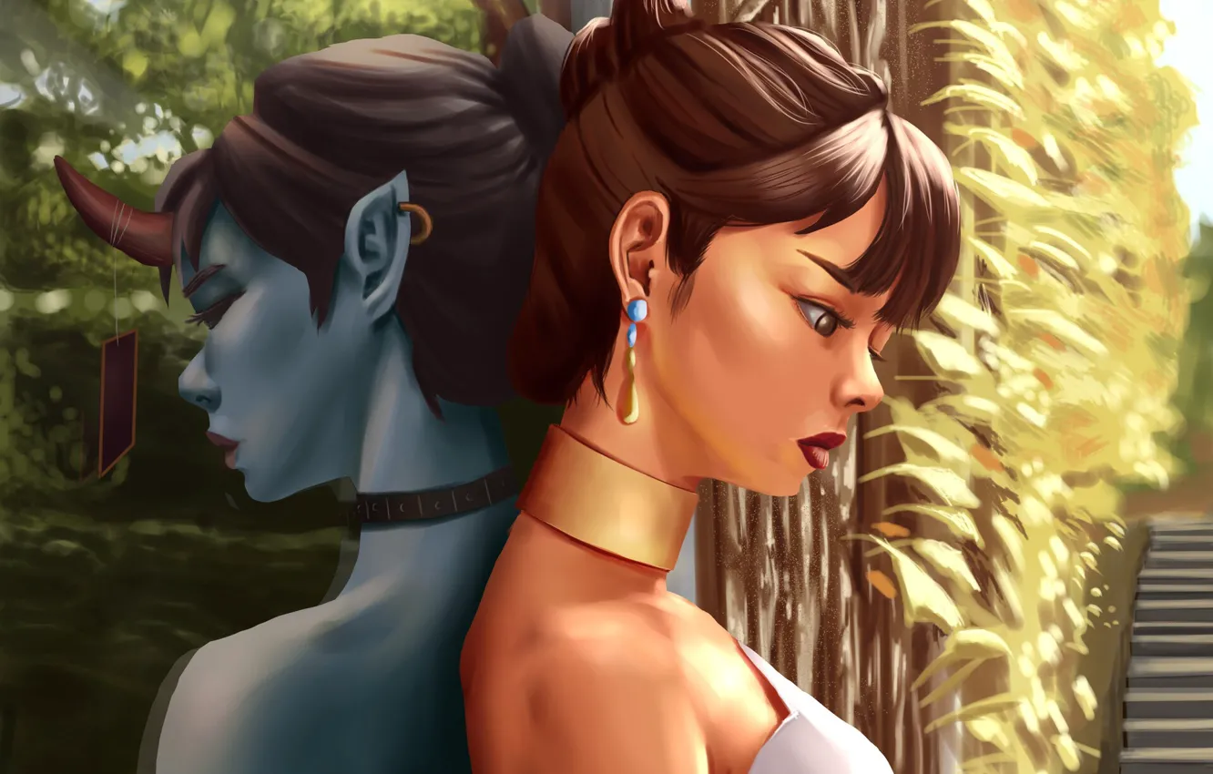 Photo wallpaper girl, earrings, elf, sad, Alradenn Ibno