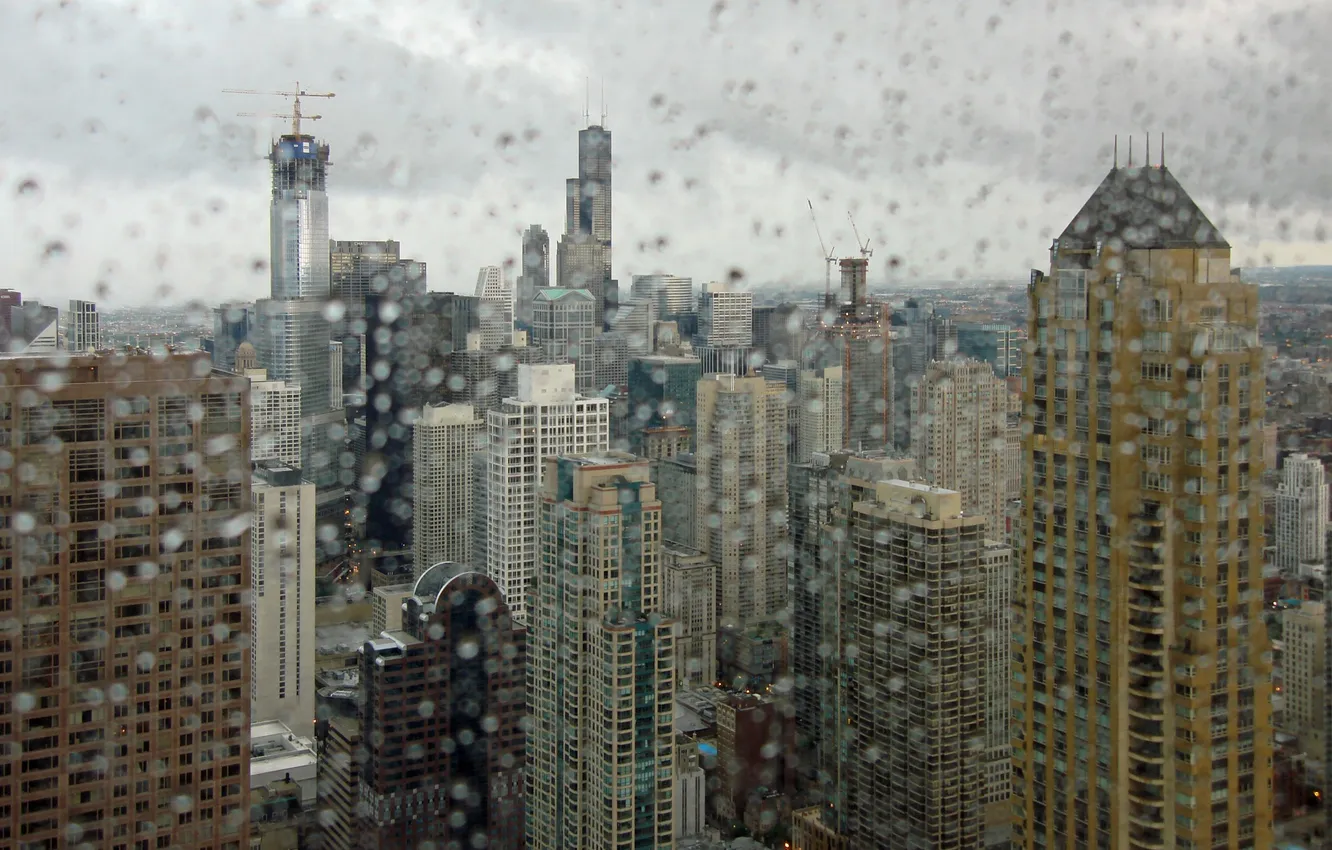 Photo wallpaper drops, macro, the city, window, Chicago, chicago