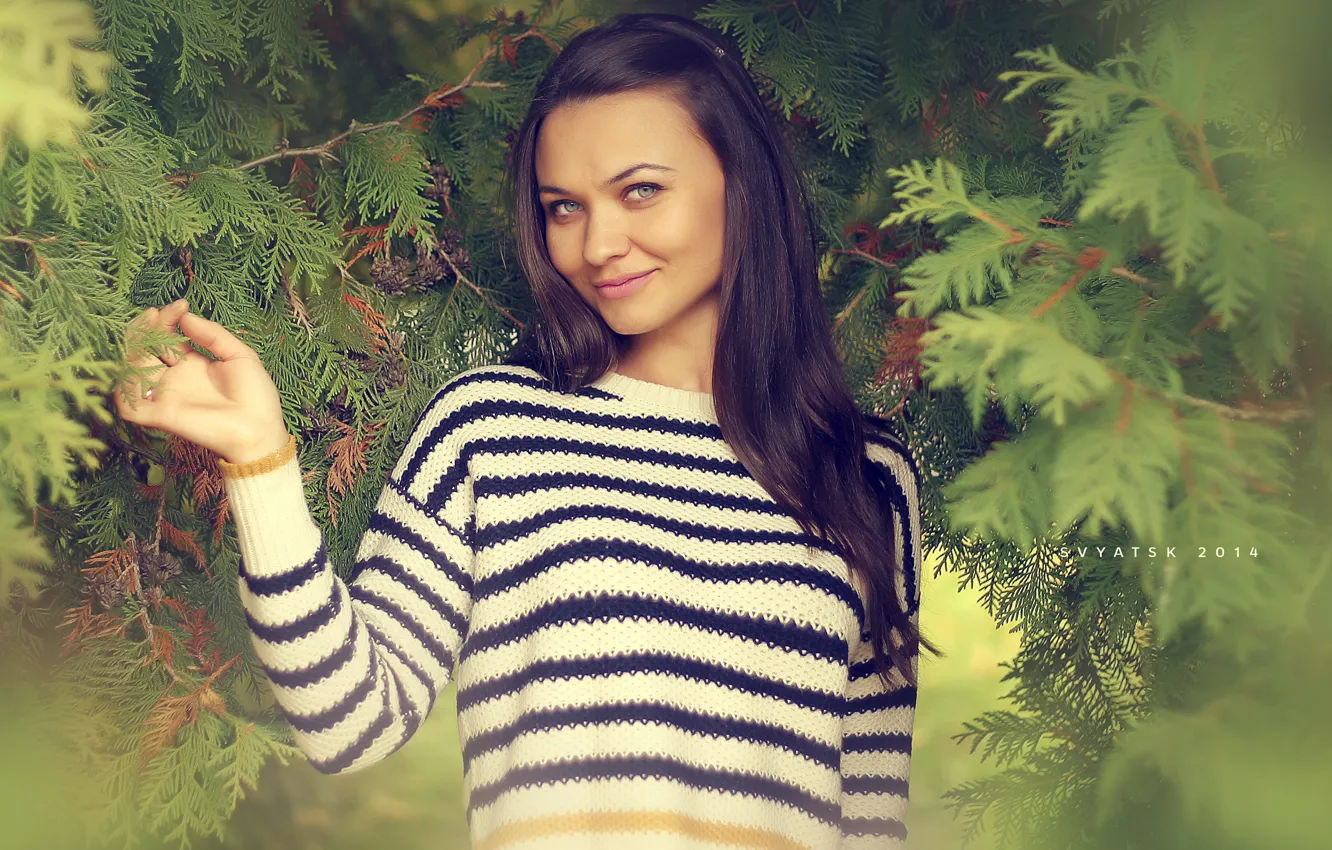 Photo wallpaper girl, smile, brunette, girl, beautiful, blue eyes, Anastasia, smile