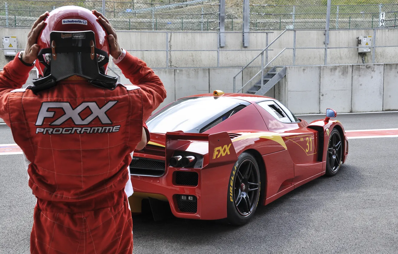 Photo wallpaper red, track, helmet, Ferrari, red, Ferrari, racer, fxx