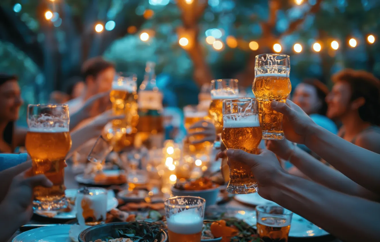 Photo wallpaper beer, friends, celebrate, toasting