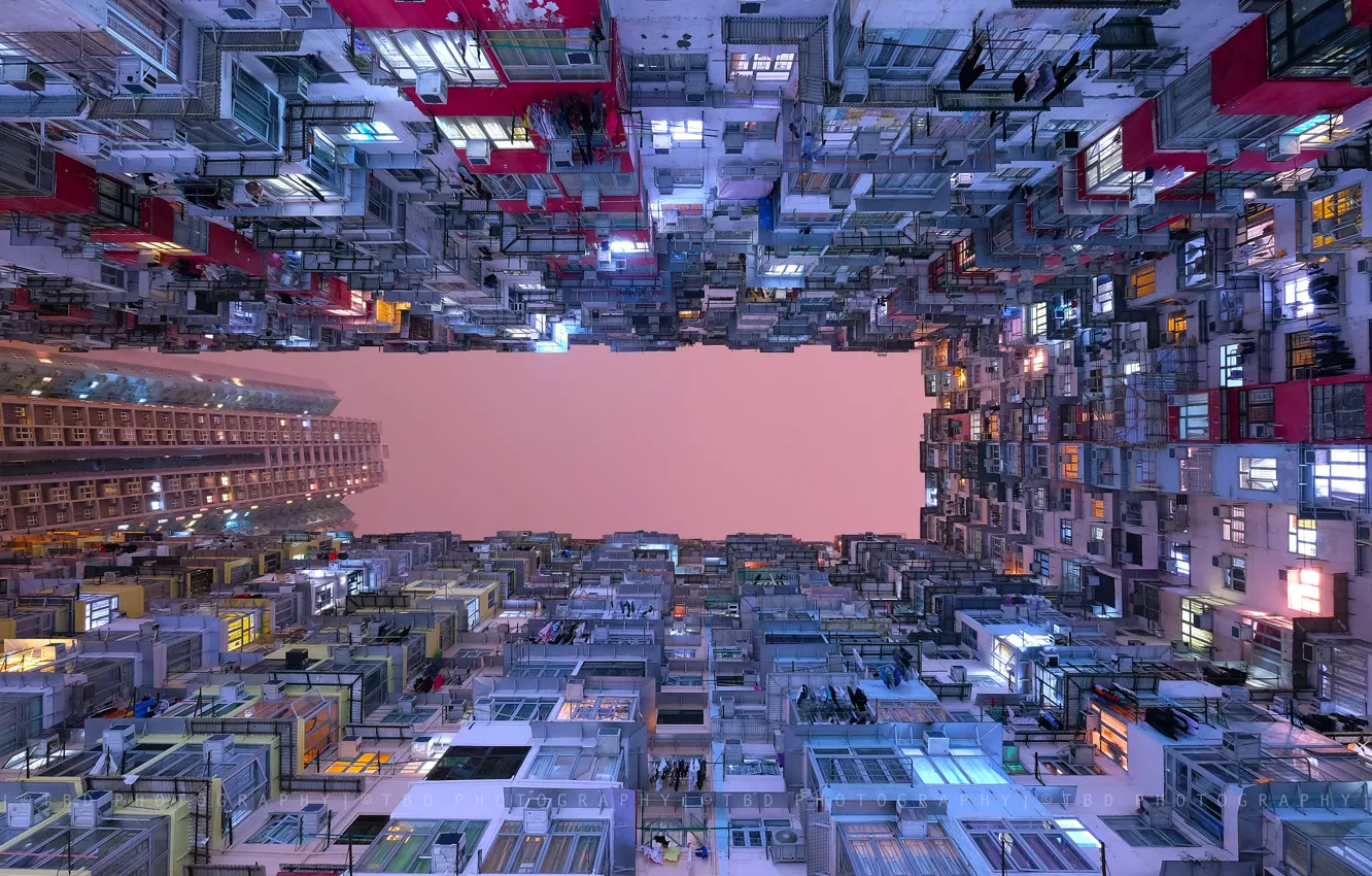 Photo wallpaper light, night, Hong Kong, skyscrapers, architecture