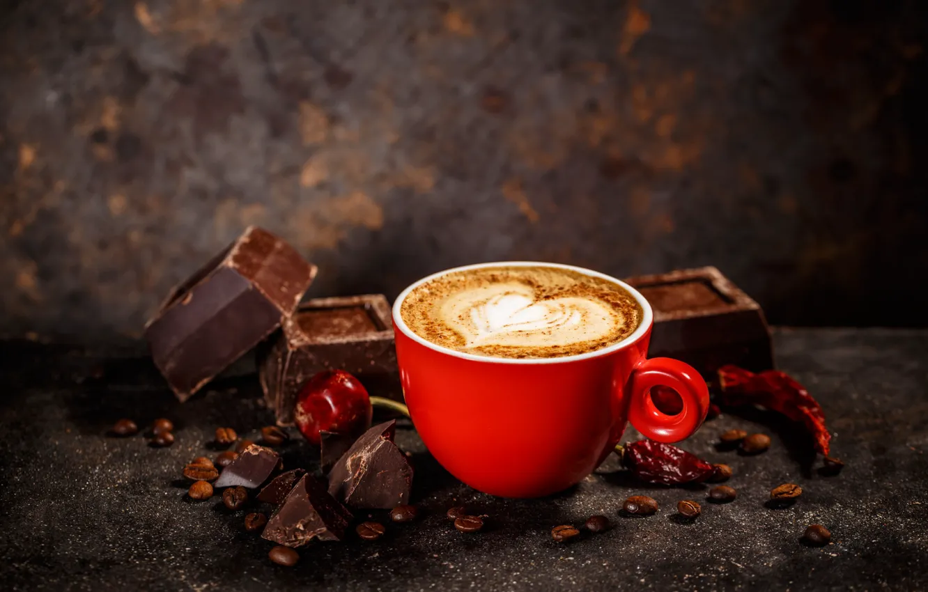 Photo wallpaper foam, Cup, coffee, chocolate, cherry