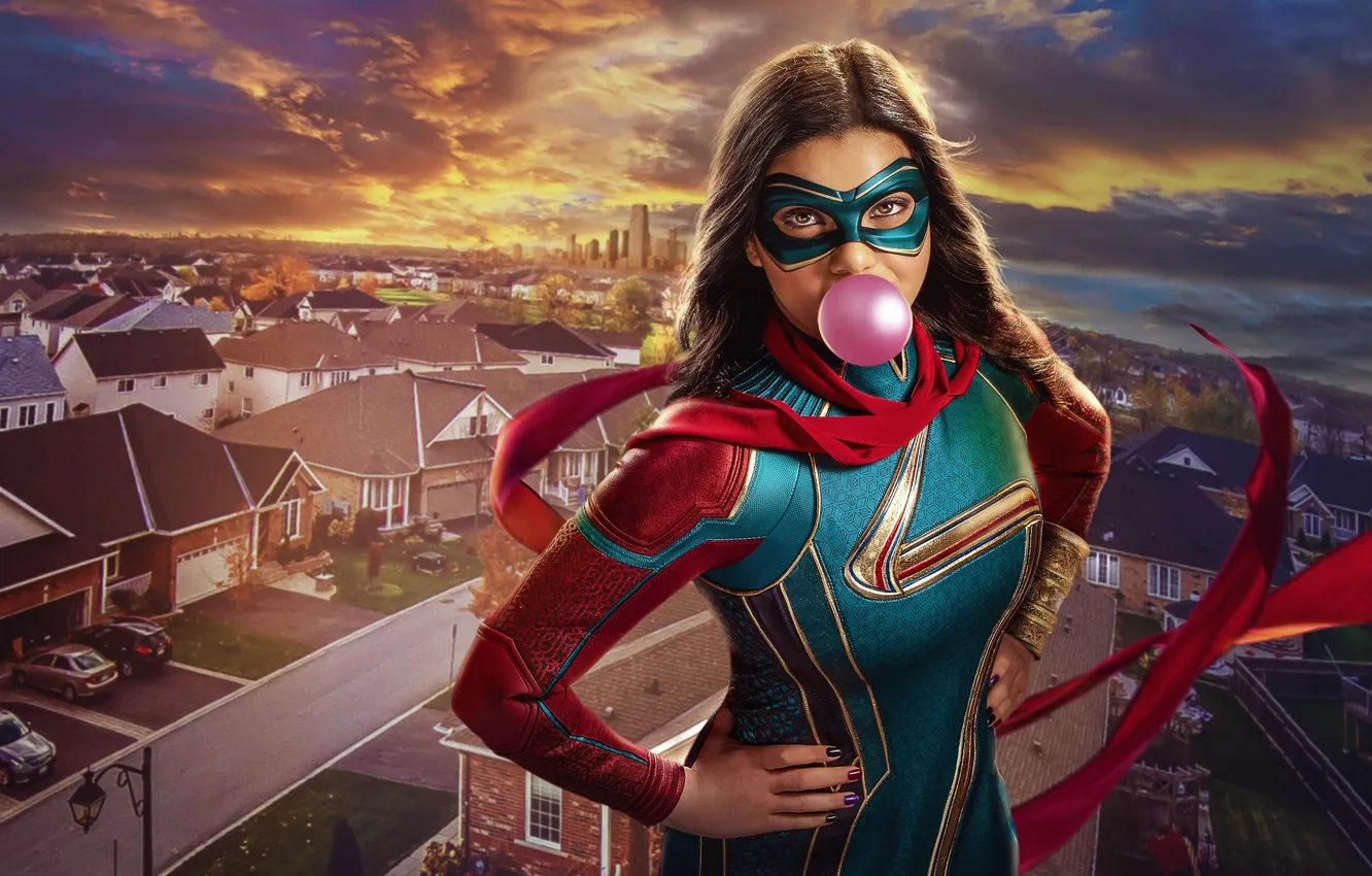 Photo wallpaper landscape, the city, mask, costume, the series, bubble, poster, comic