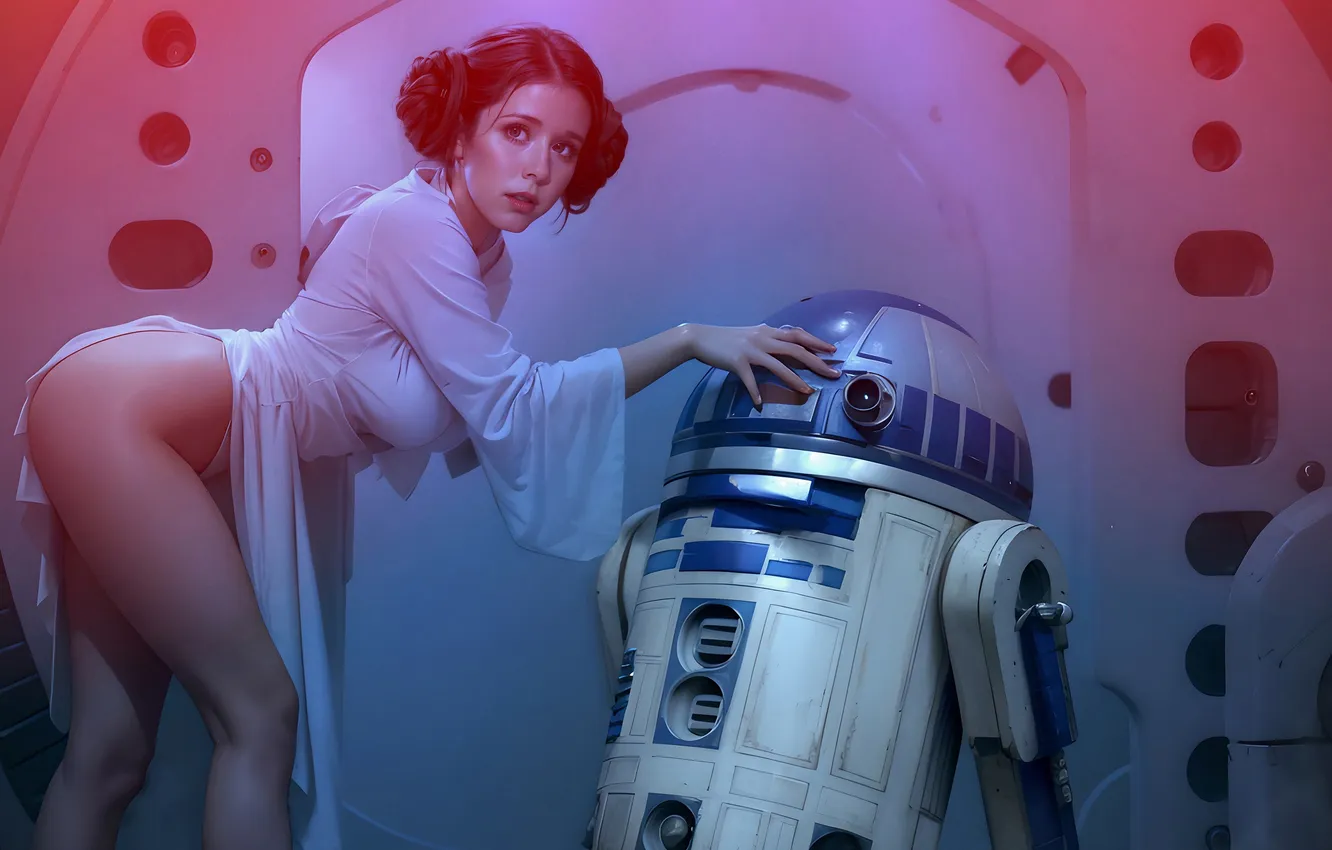 Photo wallpaper star wars, star wars, art, r2d2, Princess Leia, bioartoid