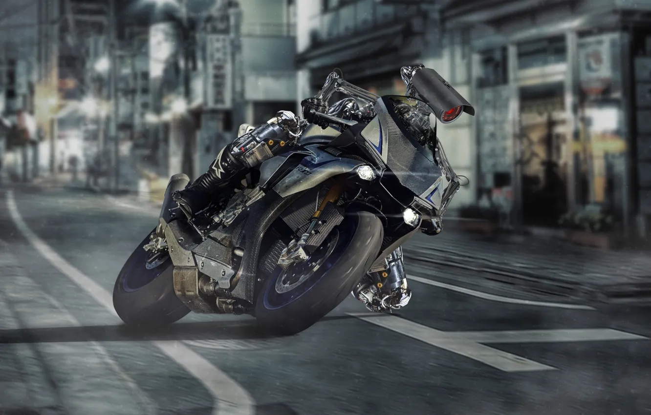 Photo wallpaper road, the city, figure, photoshop, robot, technology, Tokyo, motorcycle