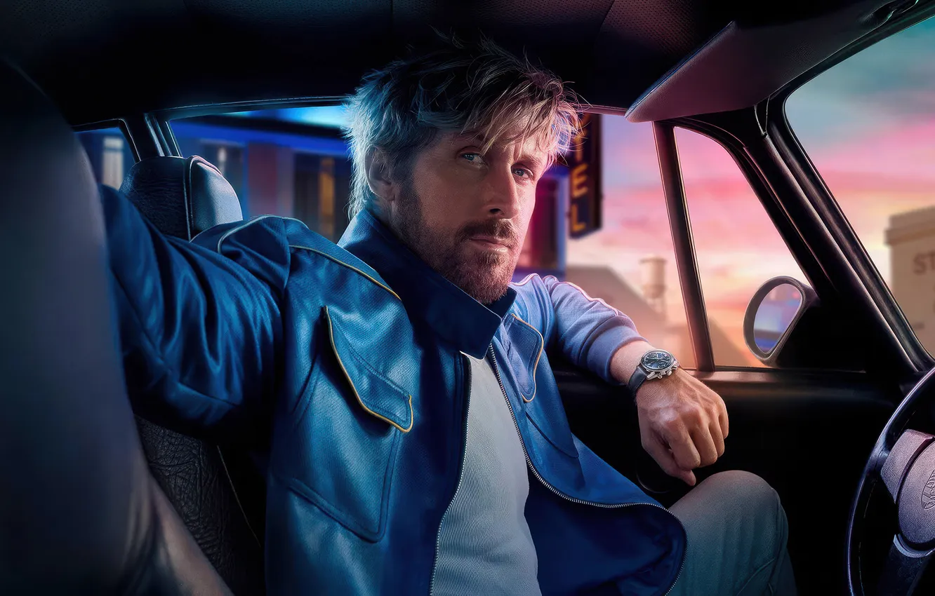 Photo wallpaper auto, look, watch, jacket, male, Ryan Gosling, TAG Heuer