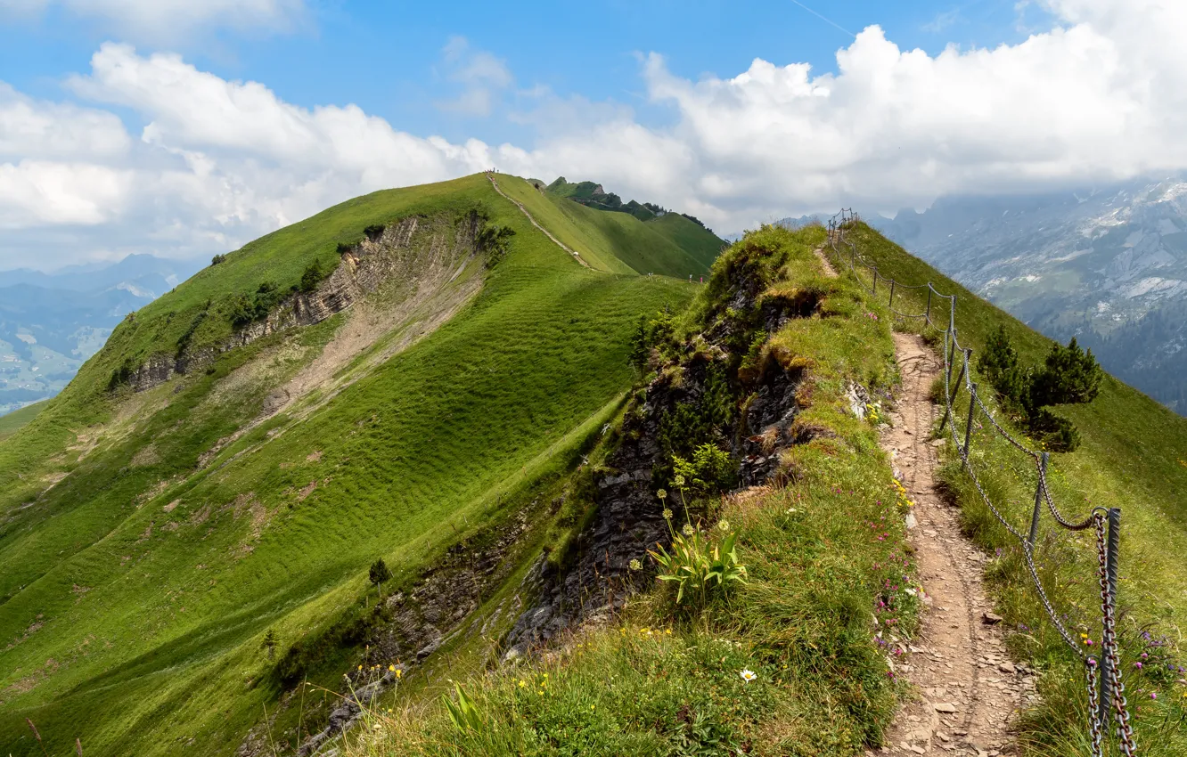 Photo wallpaper landscape, mountains, nature, tops, trail, Switzerland, Alps
