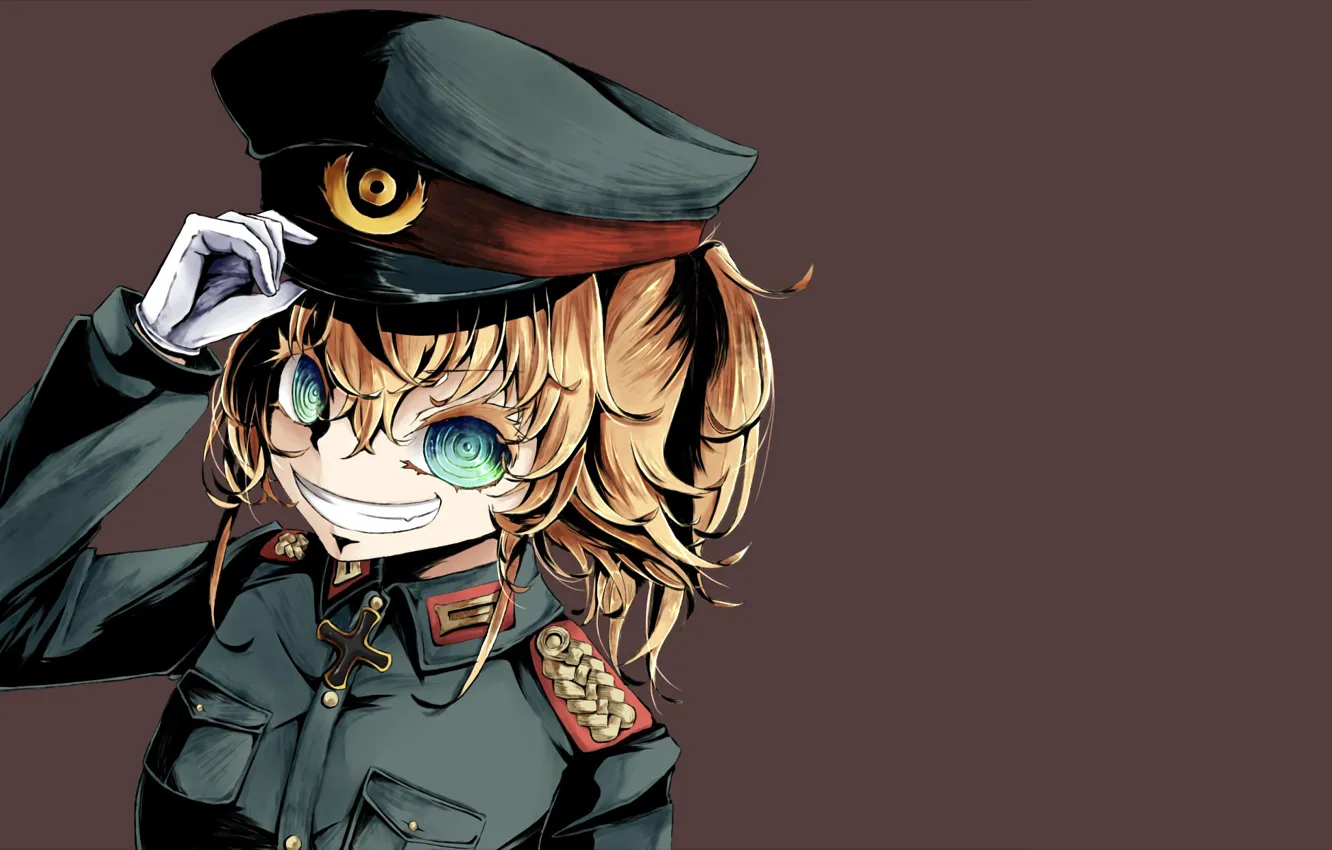 Photo wallpaper girl, soldier, military, war, anime, chibi, cross, blue eyes