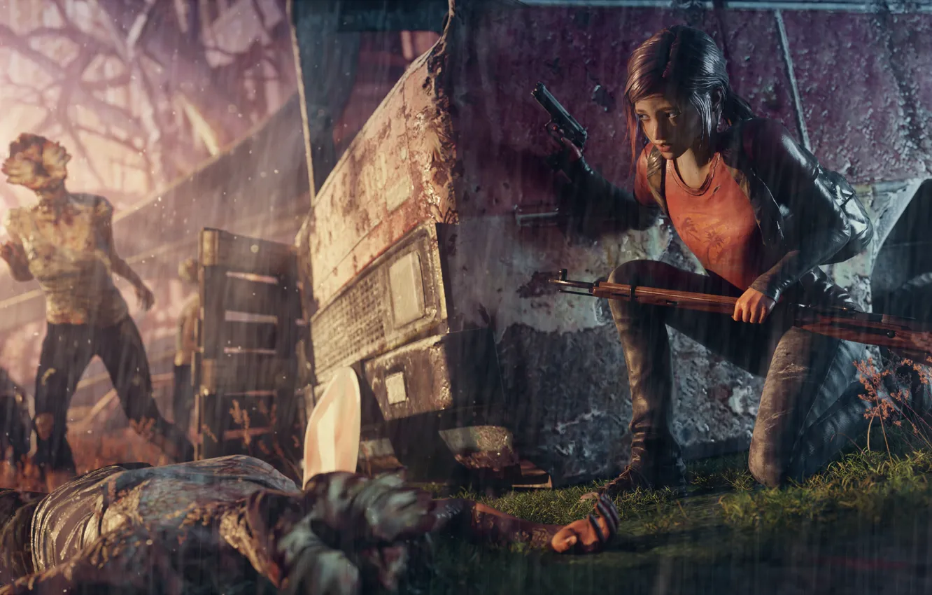 Photo wallpaper girl, weapons, fear, the game, zombies, girl, girl, game