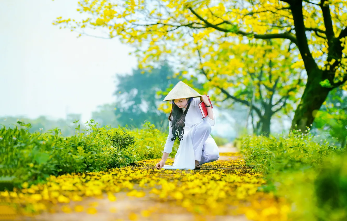 Photo wallpaper autumn, girl, nature