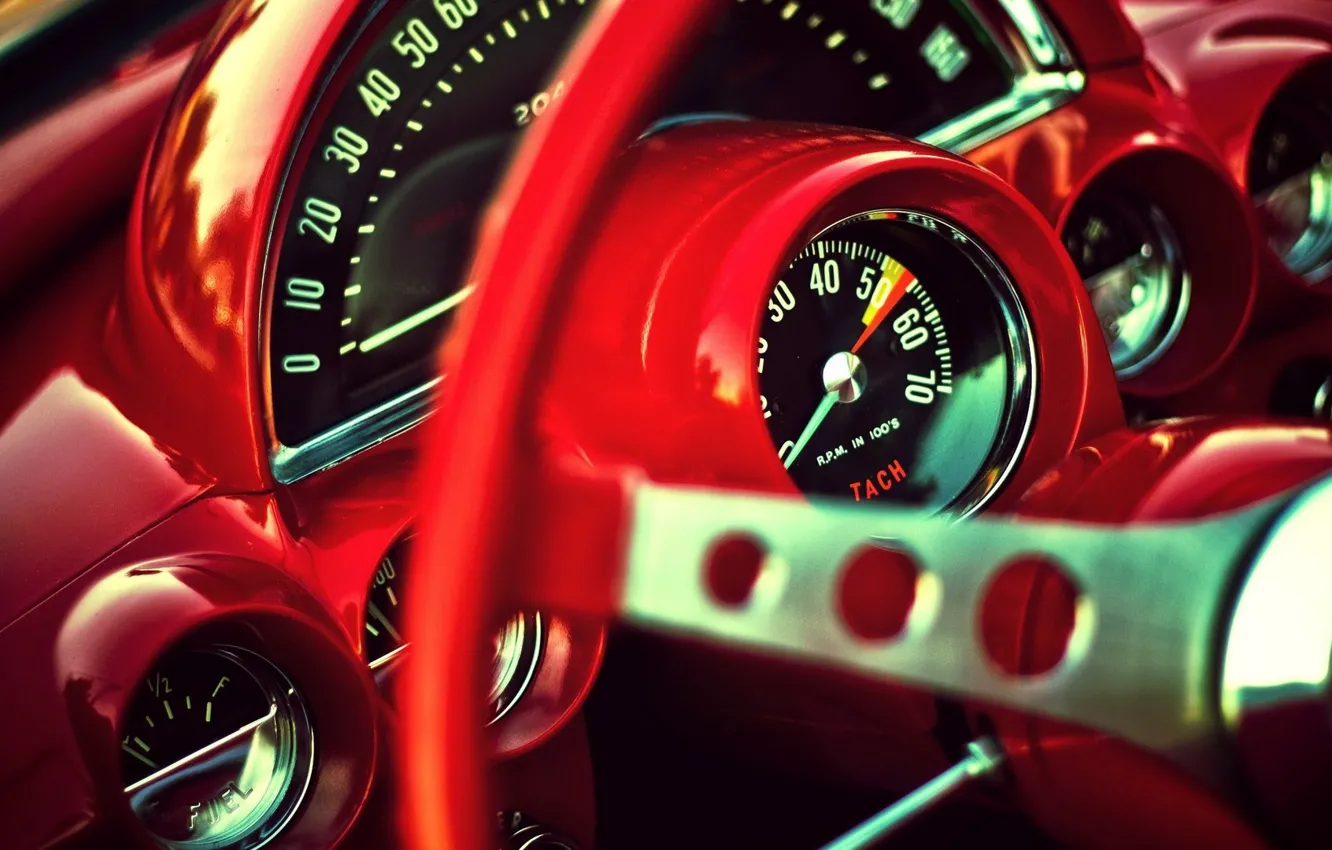 Photo wallpaper Corvette, classic, red interior, gauges