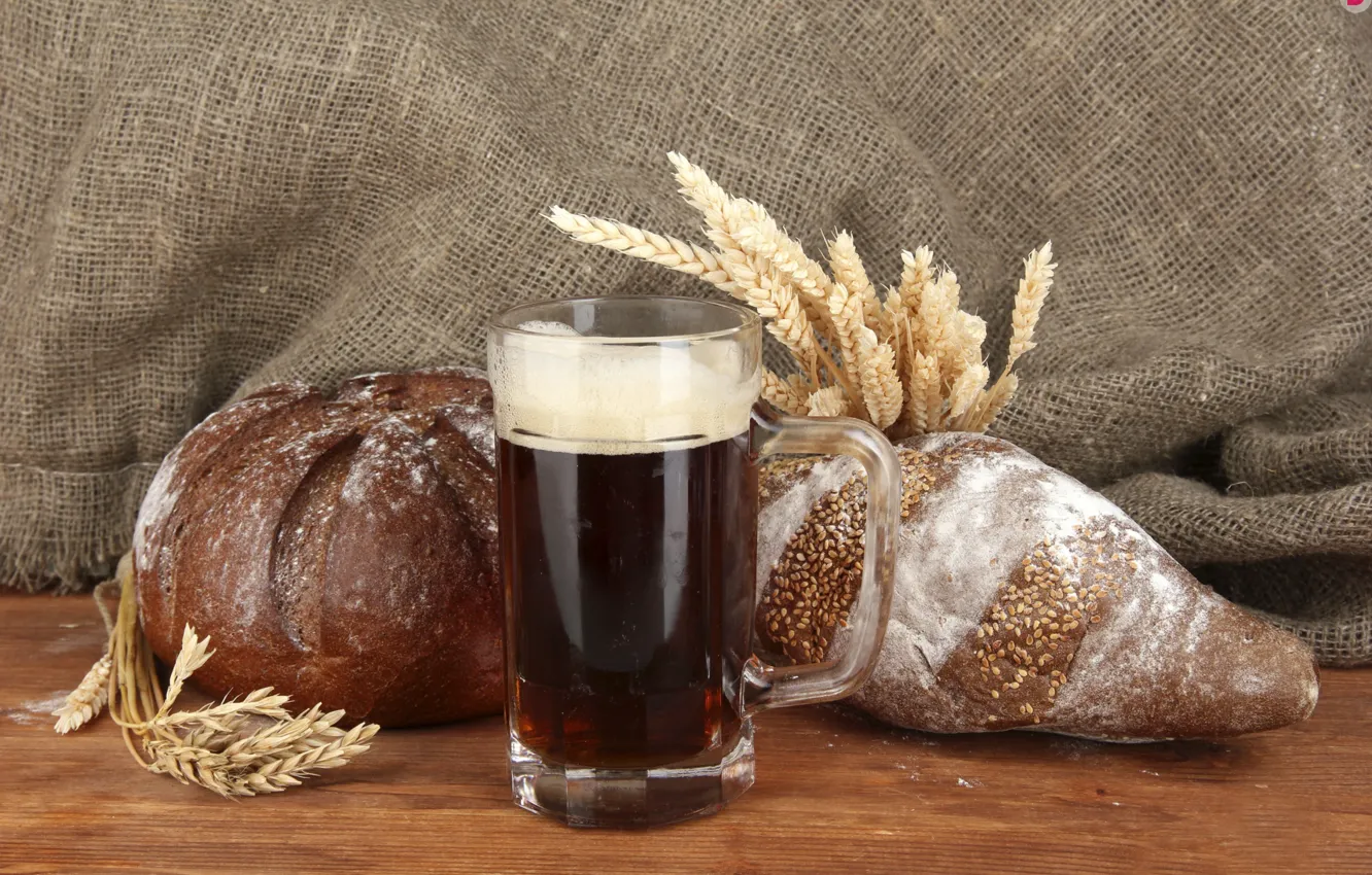 Photo wallpaper glass, spikelets, bread, brew
