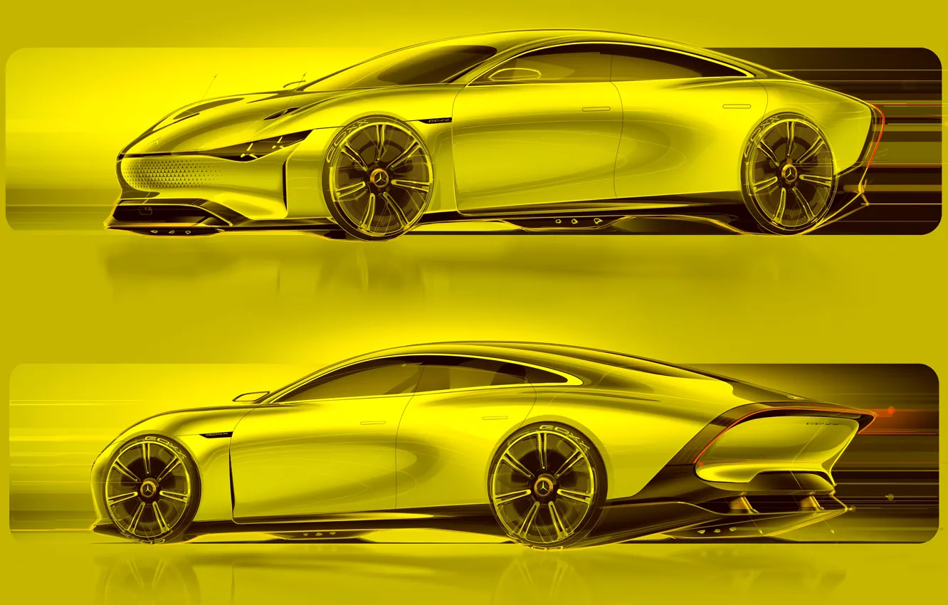 Photo wallpaper coupe, Mercedes-Benz, drawings, sketches, 2022, Vision EQXX Concept, sketches