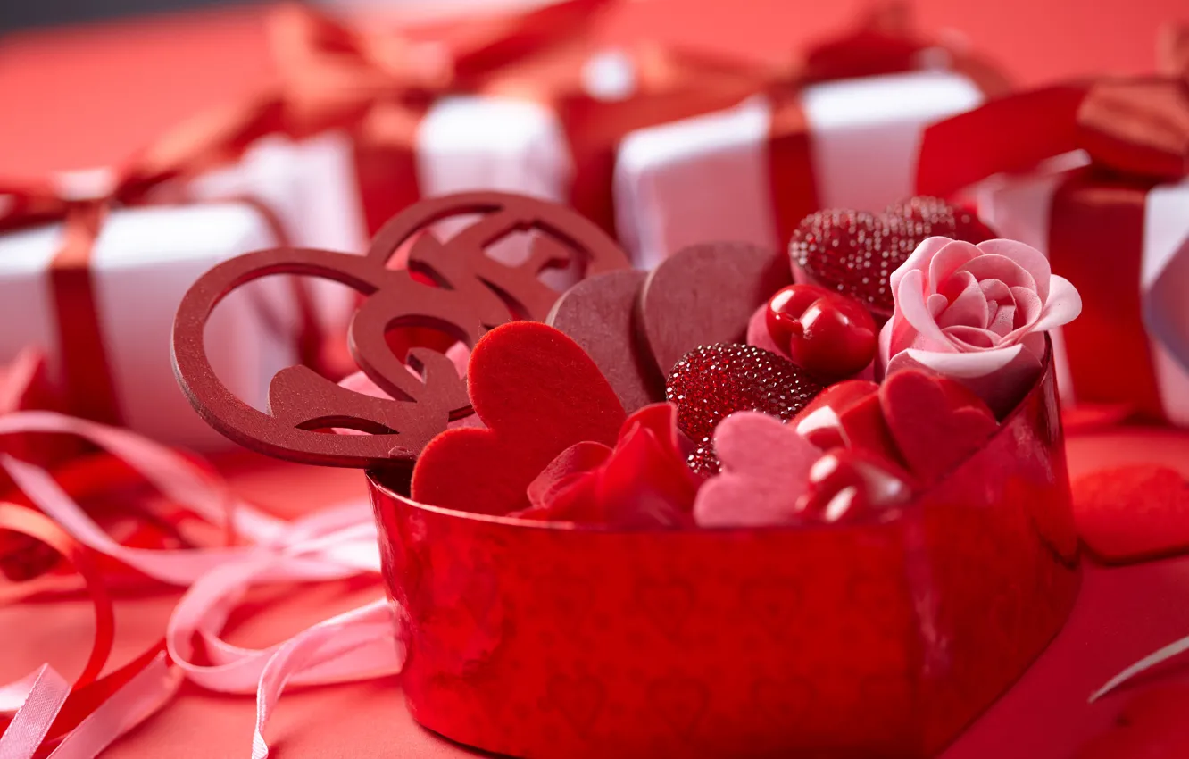 Photo wallpaper holiday, gift, hearts, Valentine, romantic, St. Valentine's Day