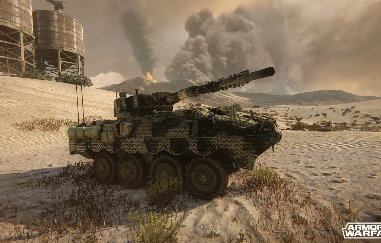 Photo wallpaper desert, smoke, disguise, Armored Warfare, m1128