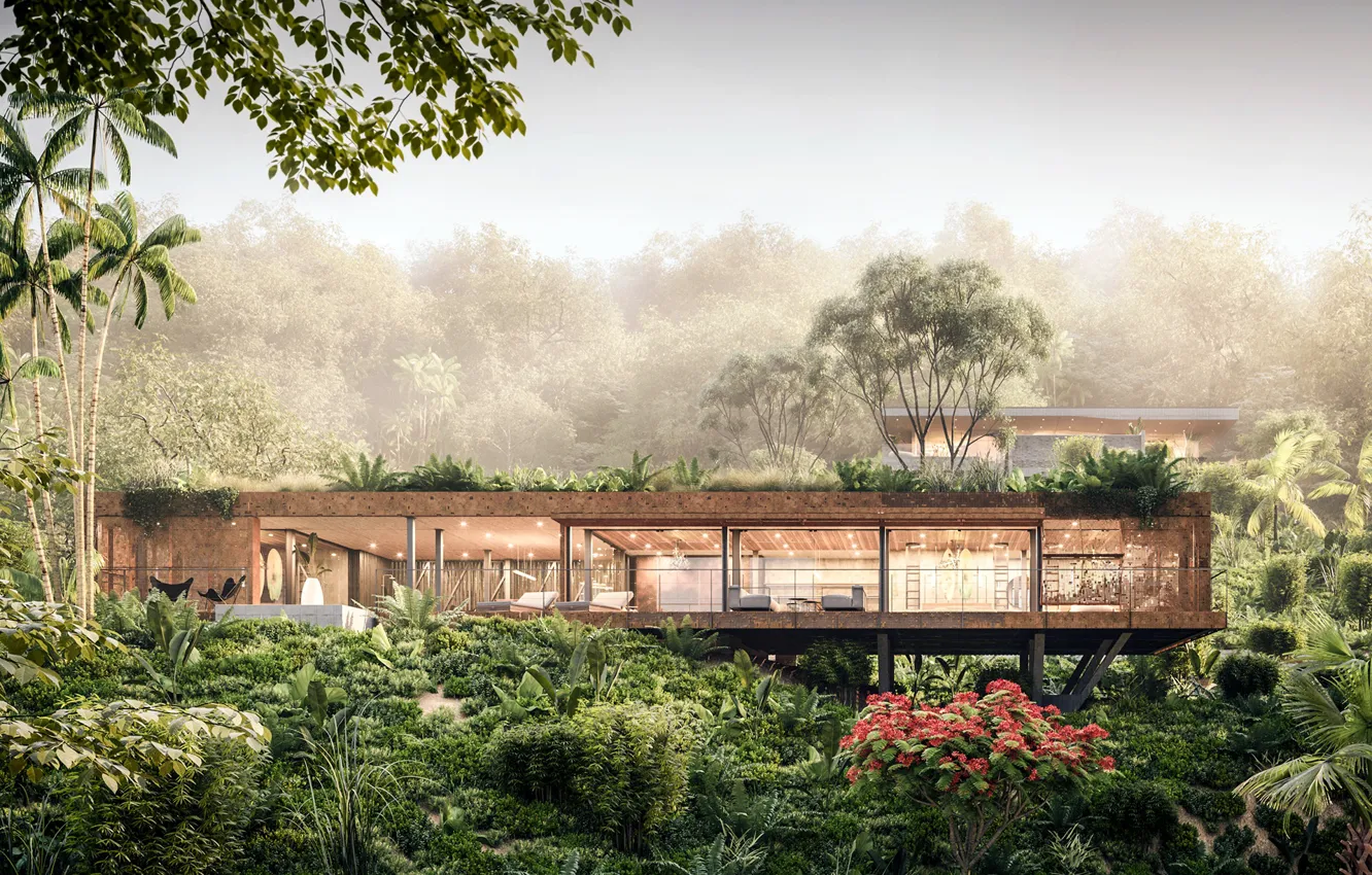 Photo wallpaper the sky, flowers, jungle, structure, ART Muse