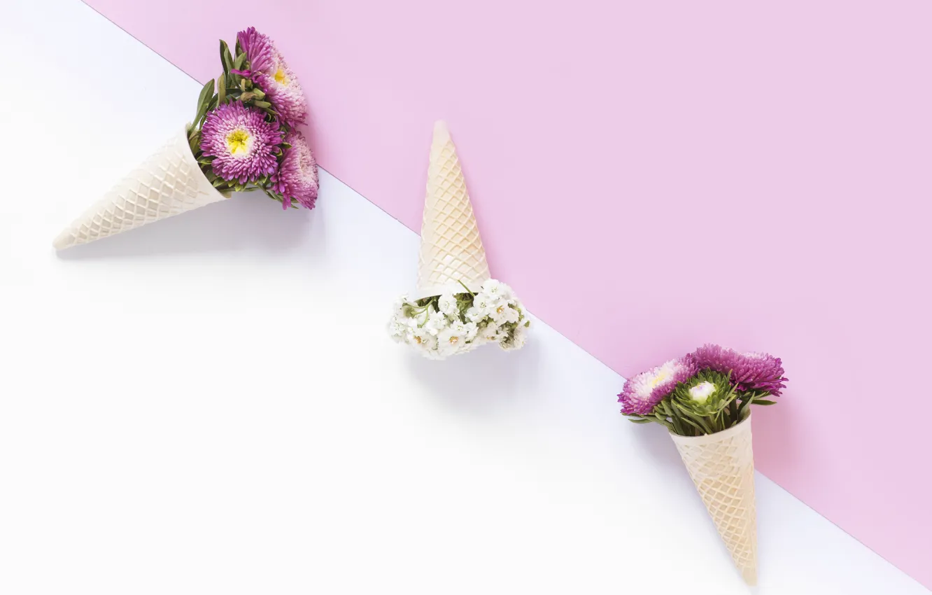 Photo wallpaper white, flowers, background, pink, decor, waffle cone