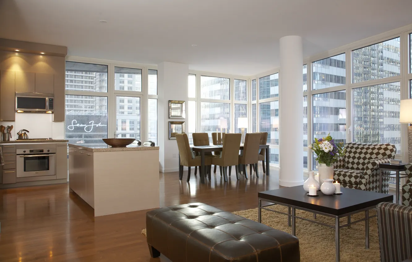 Photo wallpaper design, style, interior, megapolis, New York City, Broadway, living room, city apartment