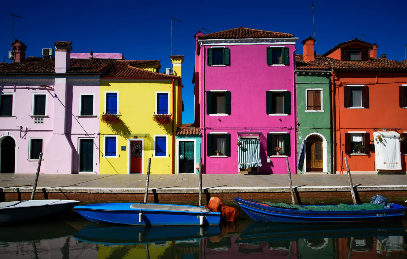 Photo wallpaper the sky, boat, home, Italy, Venice, Burano island