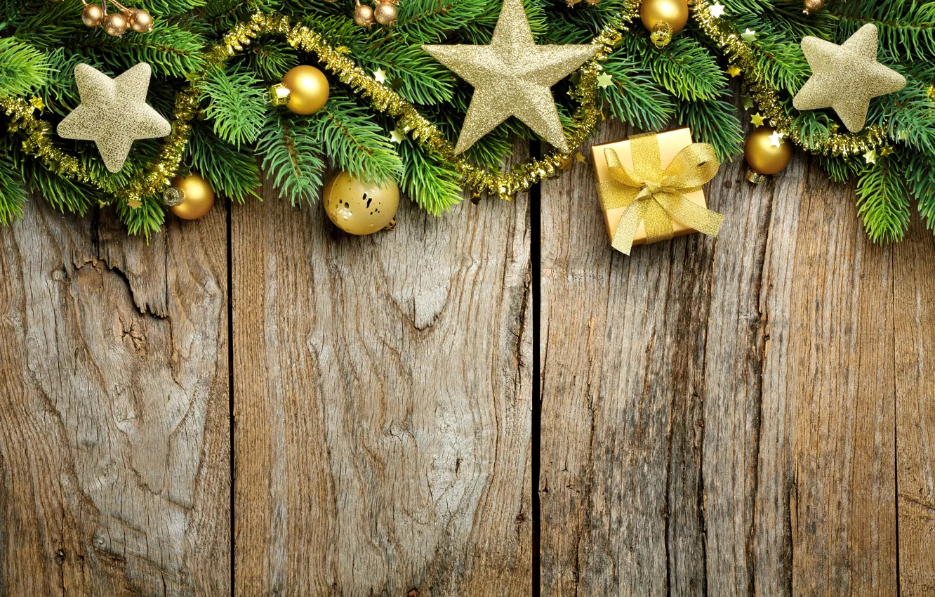 Photo wallpaper stars, decoration, branches, balls, tree, New Year, Christmas, Christmas
