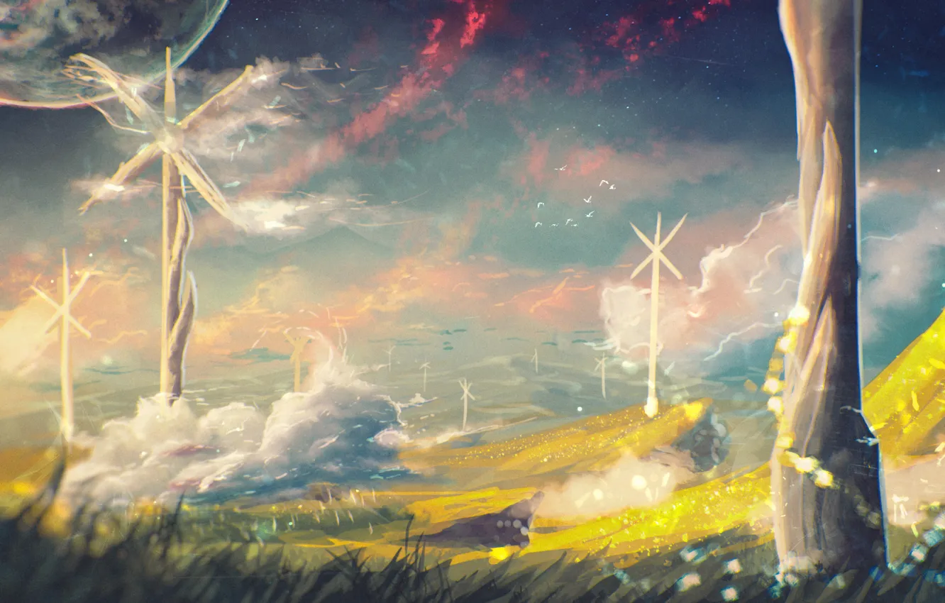 Photo wallpaper field, the sky, grass, the wind, planet
