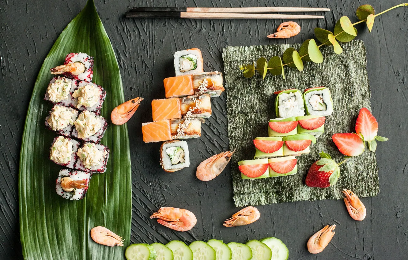 Photo wallpaper sticks, figure, delicious, rolls, salmon