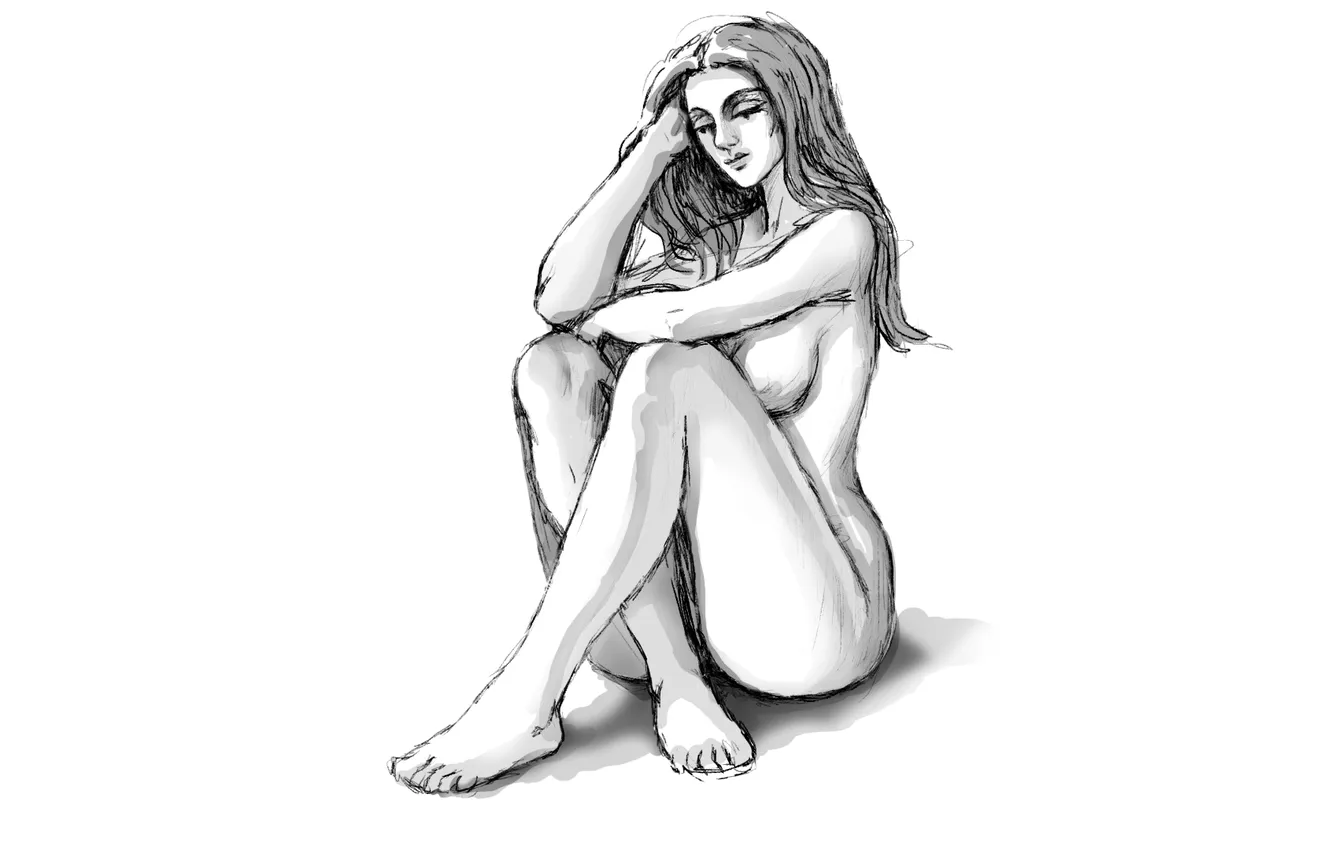 Photo wallpaper graphics, woman, sorrow, black and white, drawing