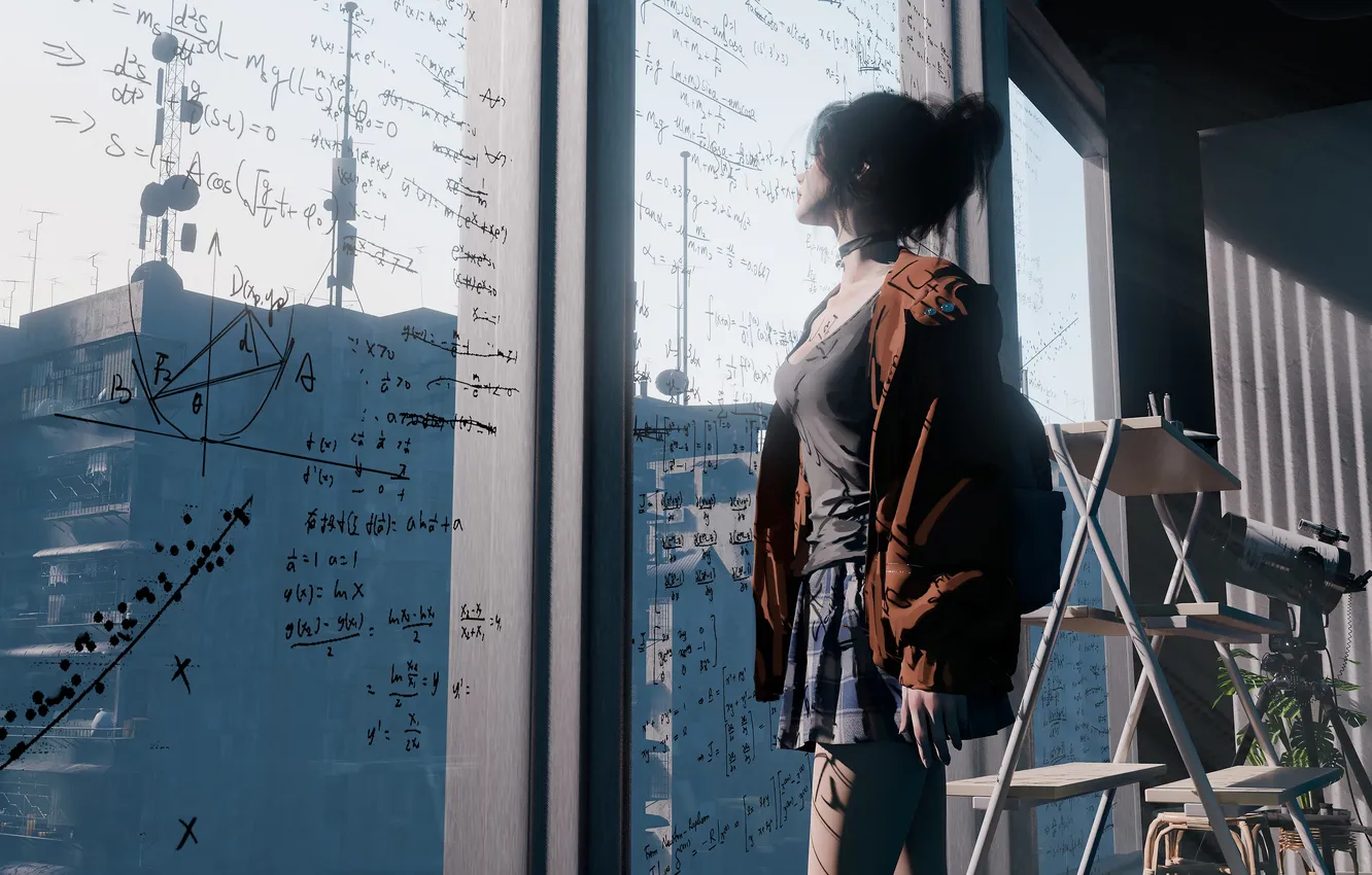 Photo wallpaper girl, the city, window, formula, Wlop