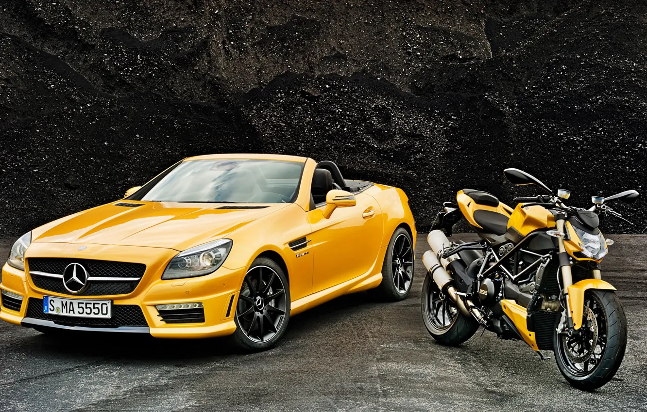 Photo wallpaper yellow, Mercedes-Benz, convertible, Mercedes, AMG, ducati, AMG, R172