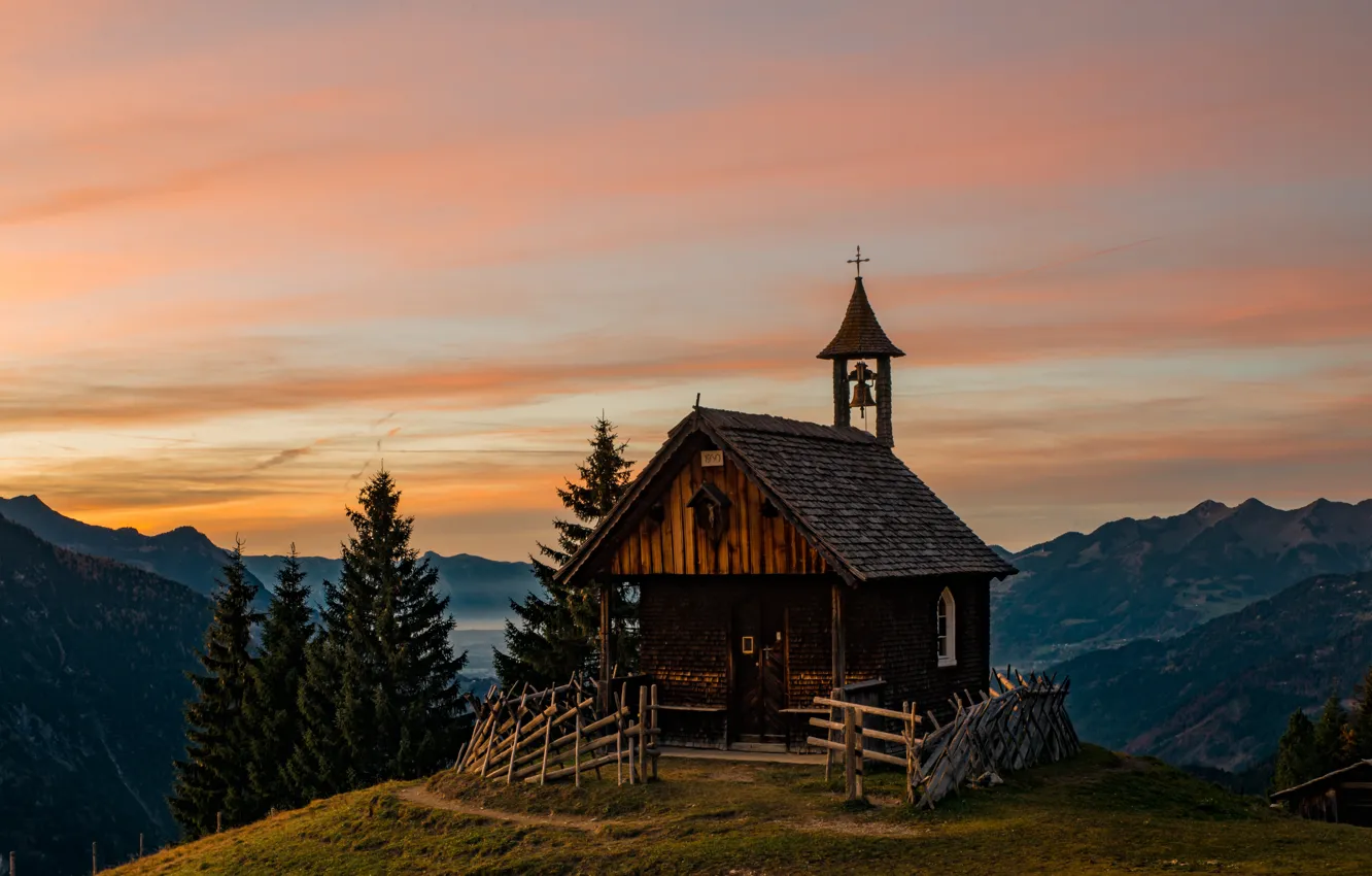 Photo wallpaper mountains, Austria, Alps, Church, Church