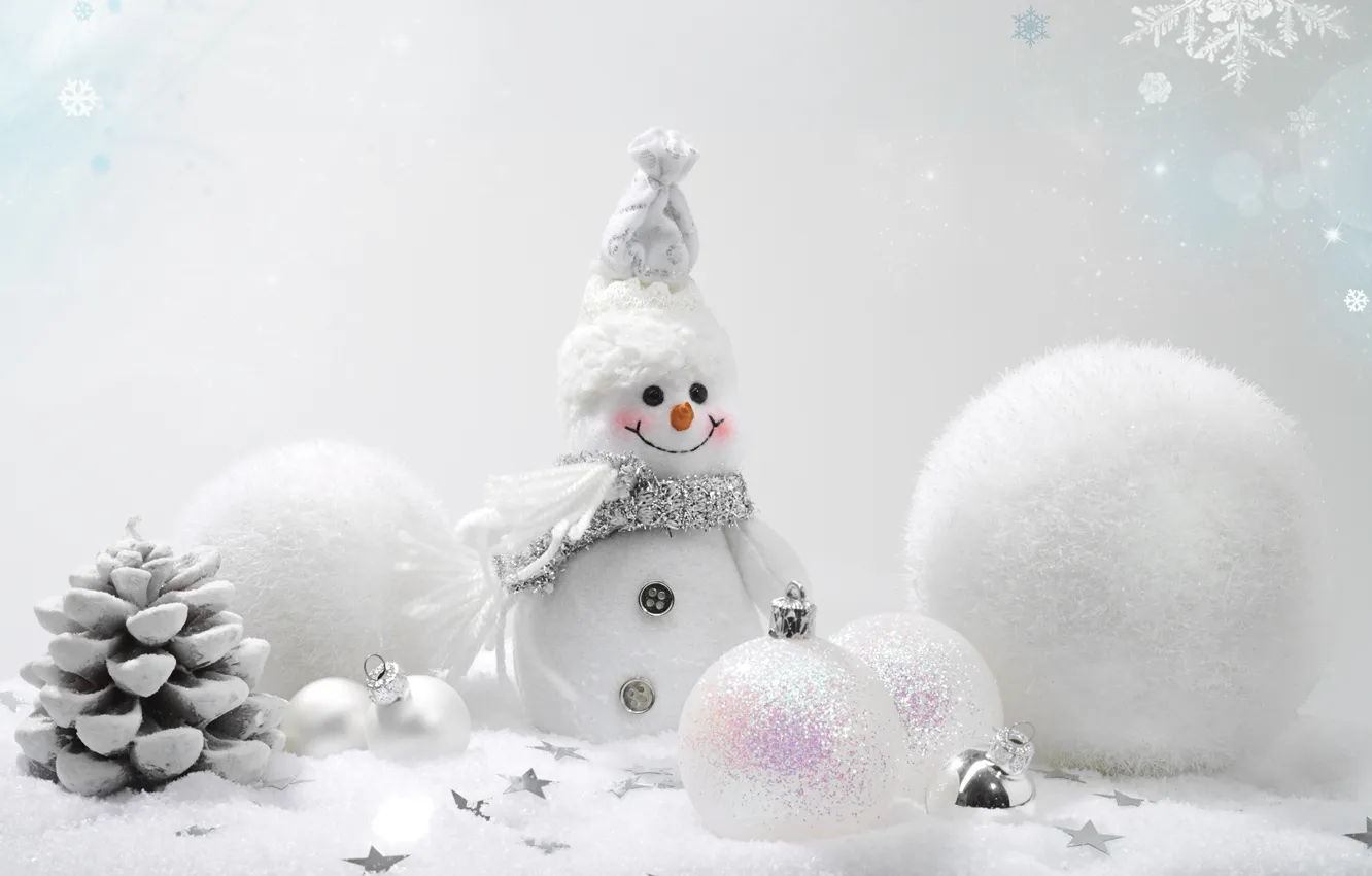 Photo wallpaper winter, balls, snow, decoration, background, balls, toys, New Year