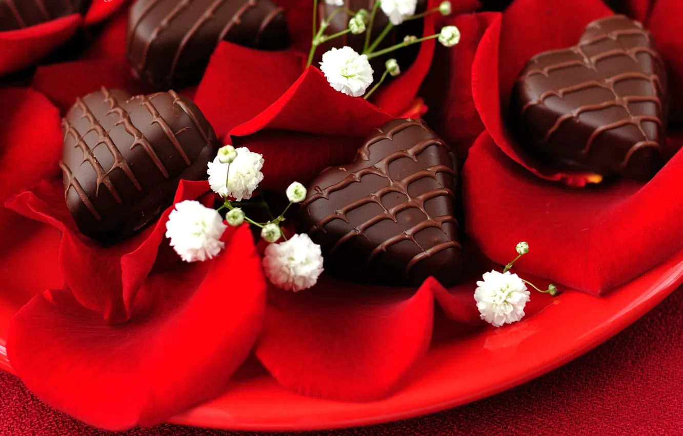 Photo wallpaper love, holiday, heart, chocolate, roses, heart, candy, love