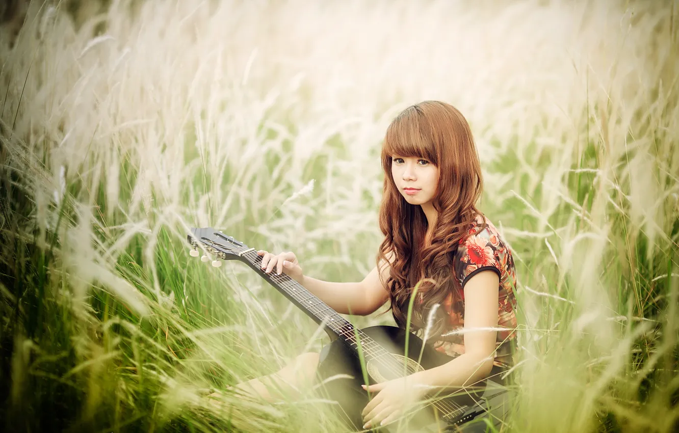Photo wallpaper girl, guitar, Asian