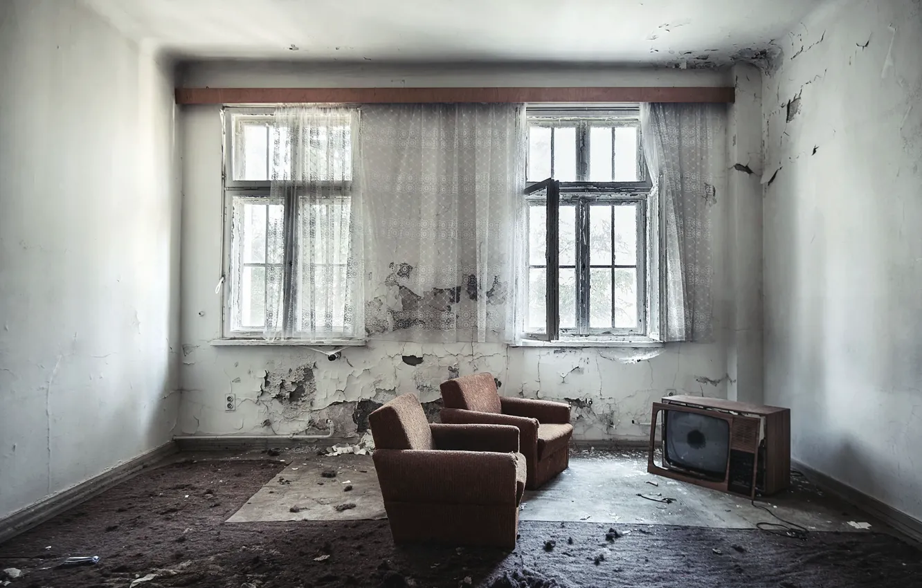 Photo wallpaper room, TV, window, chairs