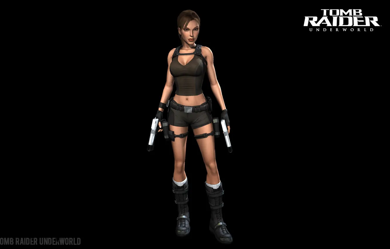 Photo wallpaper girl, gun, Tomb Raider, Lara Croft, black background, Lara Croft, Tomb Raider: Underworld